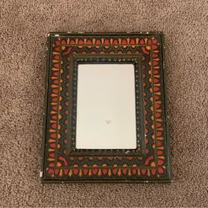 Vintage black ethnic fun colorful detailed hand painted wooden framed mirror
